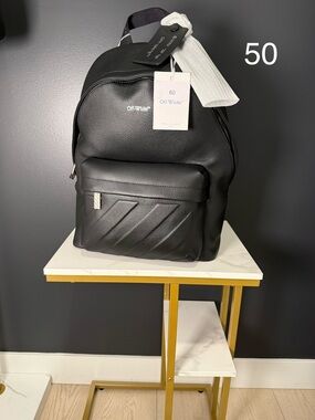 Off-White Black Textured Leather Backpack